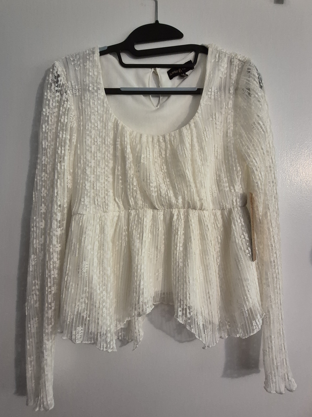 Almost Famous Lace Peplum Long-Sleeve Top - Cream